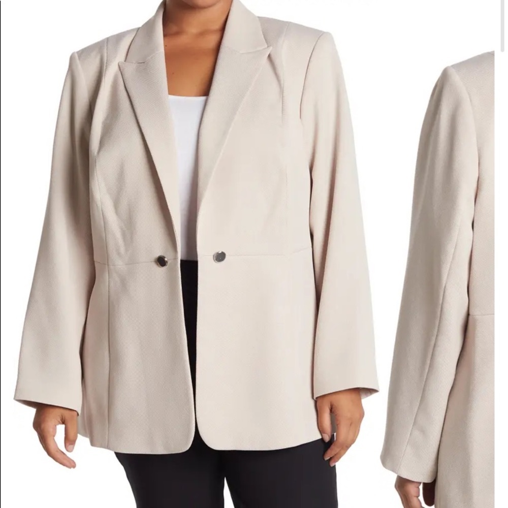 Calvin Klein Stretch Twill Peak Lapel Collar Open-front Jacket in Khaki